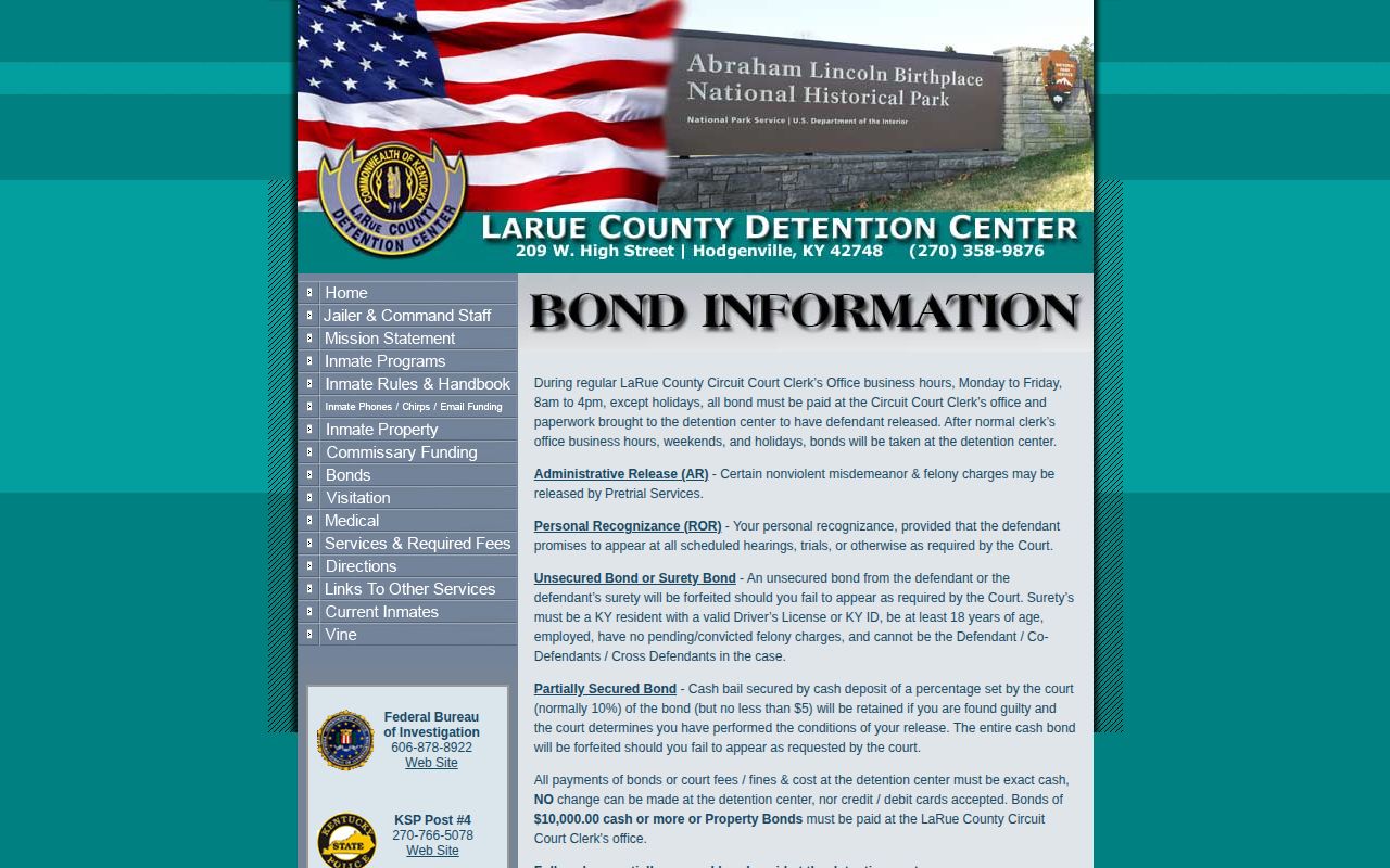LaRue County Detention Center bond instructions