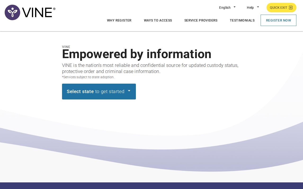 VINELink state selection and custody search screen