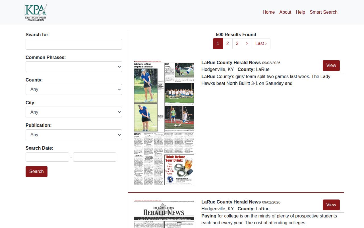 LaRue County Herald News public notice archive search